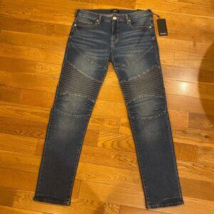 True Religion 32 x 32 Rocco Relaxed Skinny Jeans Moto Medium Autumn Wash NWT